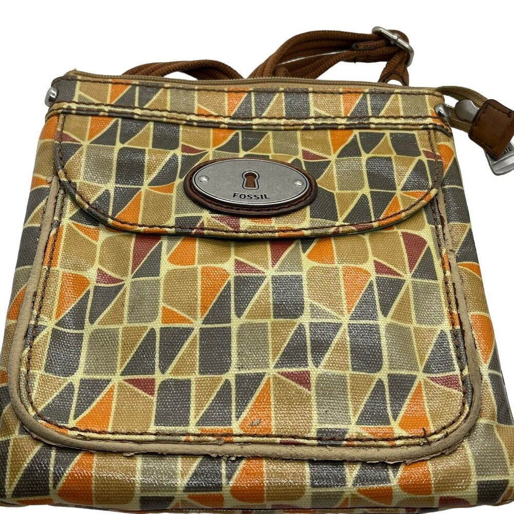 Fossil Key-Per Purse Crossbody Shoulder Bag Multi-colored Retro Orange Tan Cream